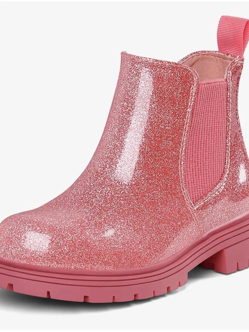 Girls Glitter Pink Chelsea Rain Boots - Sparkle Slip-On Waterproof